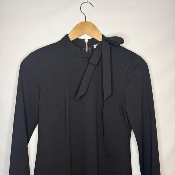 Calvin Klein Black Long Sleeve High Neck Shift Dress with Faux Tie at Neck Sz 4 - Picture 4 of 10